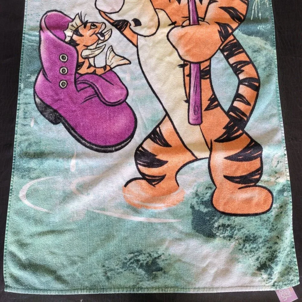 Disney Tigger Beach Towel Kids Green Vintage‎ Fishing 30x54 Cotton